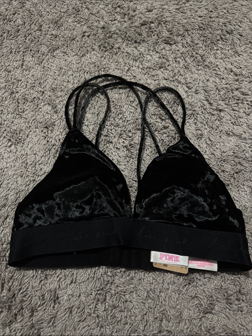 PINK Victoria's Secret Black Velvet Double-Strap Bralette- medium